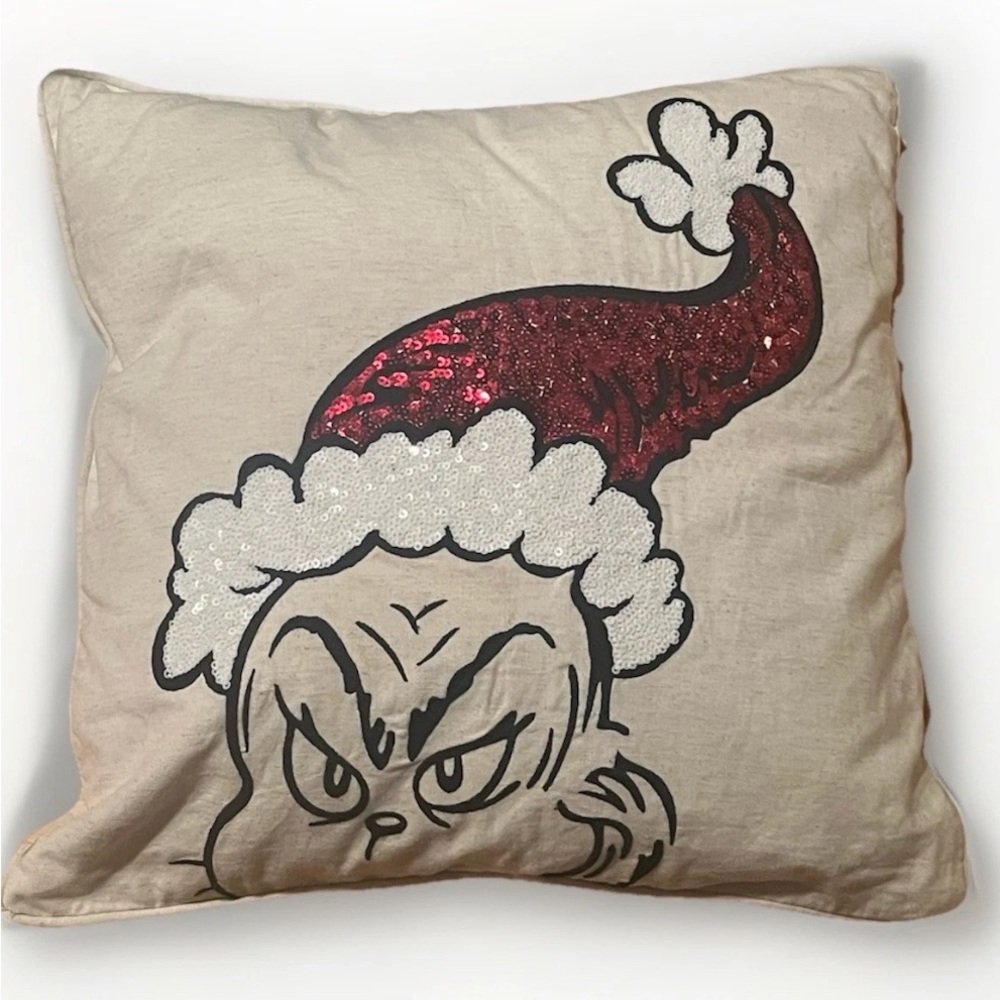 Pottery Barn Grinch Pillow with Red and White Hat zip NewWT